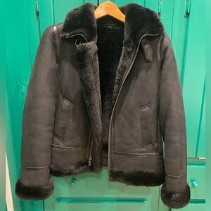 Black Overland Jane sheepskin B-3 bomber jacket size small